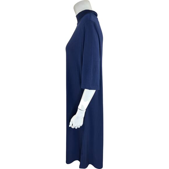 Susan Graver Liquid Knit Mock-Neck Elbow-Sleeve Dress Navy Large - Picture 8 of 16